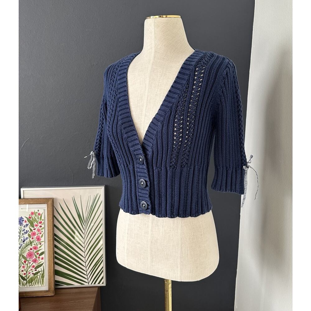 Vintage Guess Knit Button Cardigan Bow Ribbons Cottage Core Preppy 90s Y2K - Picture 2 of 10